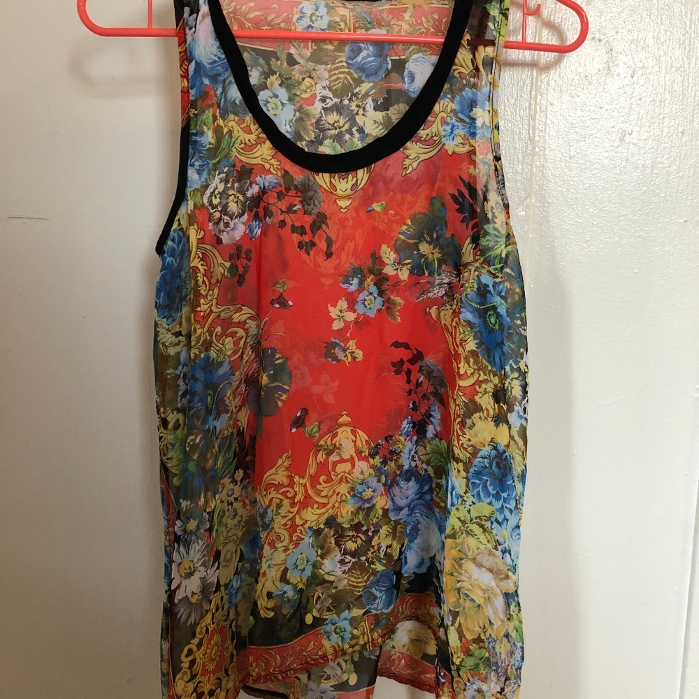Red Floral Sheer Tank Top